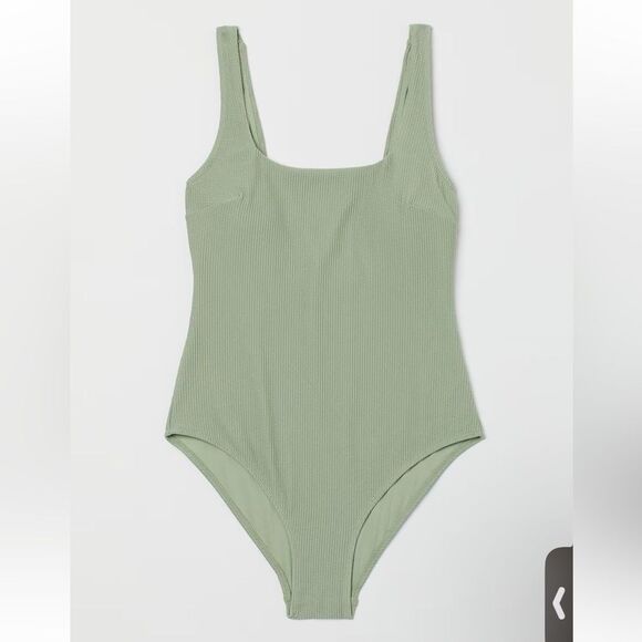 H&M | Pistachio Green Textured Padded Cup One Piece Swimsuit | XL - Picture 1 of 7